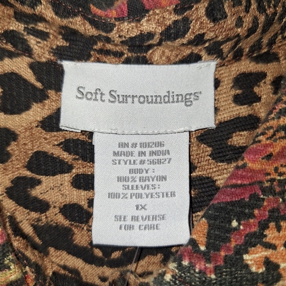 NWOT Soft Surroundings Leopard Mixed Pattern Button Down Shirt 1X Long Sleeve - Picture 6 of 7